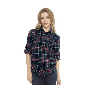 Amazon Long Sleeve Plaid Button Down Shirt Flannel Small Multicolor Roll Tab